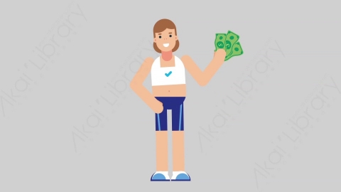 AE模板-WOMAN FITNESS 41 Pulling Money女性健身教练体育运动员拿钱扁平人物职业角色