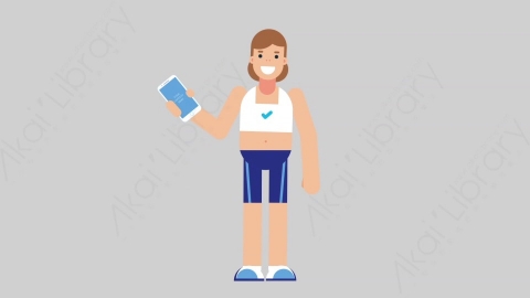 AE模板-WOMAN FITNESS 55 Showing Phone女性健身教练体育运动员展示手机扁平人物职业角色