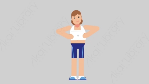 AE模板-WOMAN FITNESS 64 Standing w Tablet女性健身教练体育运动员手持平板电脑扁平人物职业角色