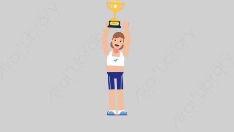 AE模板-WOMAN FITNESS 75 Trophy女性健身教练体育运动员举起奖杯扁平人物职业角色