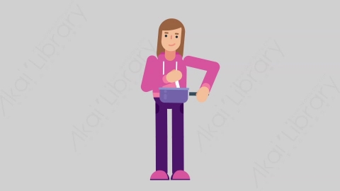 AE模板-WOMAN GAMER 07 Cooking女性游戏玩家电竞选手做饭烹饪扁平人物职业角色