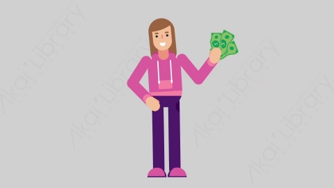 AE模板-WOMAN GAMER 41 Pulling Money女性游戏玩家电竞选手拿钱扁平人物职业角色