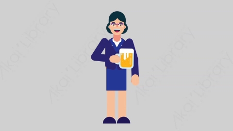 AE模板-WOMAN BANKER 27 Cheering with Glass女性商业银行家喝啤酒扁平人物商务角色