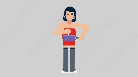 AE模板-WOMAN SEXY DRESS 07 Cooking女性性感连衣裙裙子做饭烹饪扁平人物日常角色
