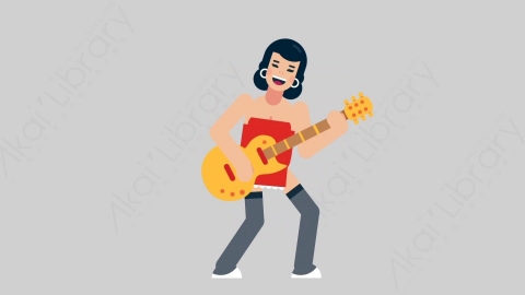 AE模板-WOMAN SEXY DRESS 20 Playing Guitar女性性感连衣裙裙子弹吉他扁平人物日常角色
