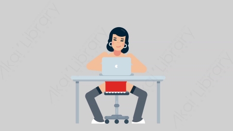 AE模板-WOMAN SEXY DRESS 30 Typing on PC女性性感连衣裙裙子在电脑上打字扁平人物日常角色