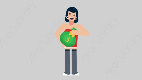 AE模板-WOMAN SEXY DRESS 37 Picking Bag女性性感连衣裙裙子抱着钱袋扁平人物日常角色