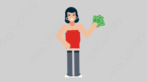 AE模板-WOMAN SEXY DRESS 41 Pulling Money女性性感连衣裙裙子拿钱扁平人物日常角色
