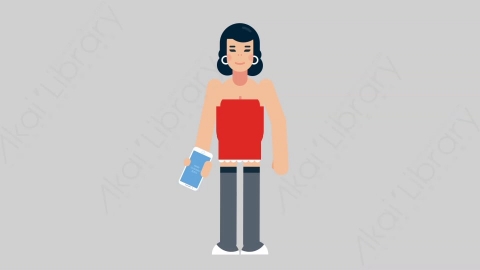 AE模板-WOMAN SEXY DRESS 55 Showing Phone女性性感连衣裙裙子展示手机扁平人物日常角色