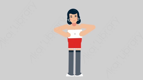 AE模板-WOMAN SEXY DRESS 64 Standing w Tablet女性性感连衣裙裙子手持平板电脑扁平人物日常角色