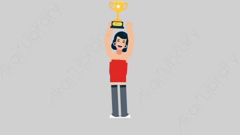AE模板-WOMAN SEXY DRESS 75 Trophy女性性感连衣裙裙子举起奖杯扁平人物日常角色