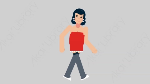 AE模板-WOMAN SEXY DRESS 77 Walking Cycle女性性感连衣裙裙子一直步行扁平人物日常角色