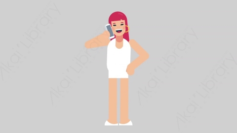 AE模板-WOMAN SIMPLE DRESS 05 Call女性简约朴素连衣裙裙子打电话扁平人物日常角色
