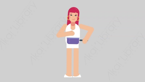 AE模板-WOMAN SIMPLE DRESS 07 Cooking女性简约朴素连衣裙裙子做饭烹饪扁平人物日常角色
