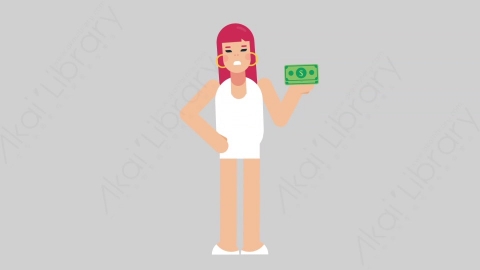 AE模板-WOMAN SIMPLE DRESS 17 Losing Money女性简约朴素连衣裙裙子赔钱亏损扁平人物日常角色