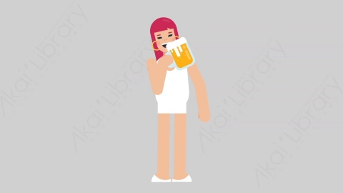 AE模板-WOMAN SIMPLE DRESS 27 Cheering with Glass女性简约朴素连衣裙裙子喝啤酒扁平人物日常角色