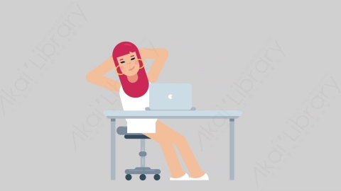 AE模板-WOMAN SIMPLE DRESS 31 Typing on PC 2女性简约朴素连衣裙裙子在电脑上打字扁平人物日常角色