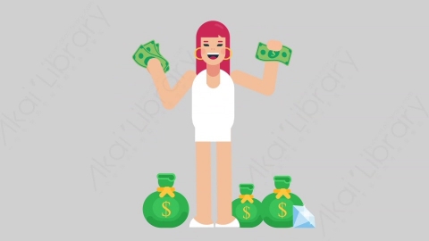 AE模板-WOMAN SIMPLE DRESS 34 Money女性简约朴素连衣裙裙子财产财富钱扁平人物日常角色