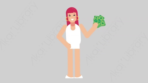 AE模板-WOMAN SIMPLE DRESS 41 Pulling Money女性简约朴素连衣裙裙子拿钱扁平人物日常角色