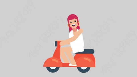 AE模板-WOMAN SIMPLE DRESS 52 Scooter女性简约朴素连衣裙裙子骑摩托车扁平人物日常角色