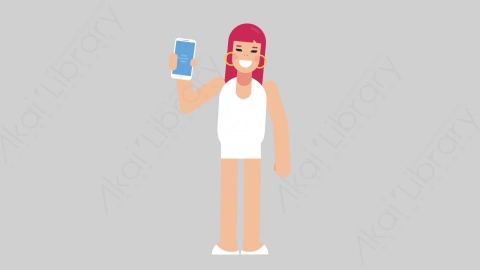 AE模板-WOMAN SIMPLE DRESS 55 Showing Phone女性简约朴素连衣裙裙子展示手机扁平人物日常角色