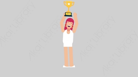 AE模板-WOMAN SIMPLE DRESS 75 Trophy女性简约朴素连衣裙裙子举起奖杯扁平人物日常角色
