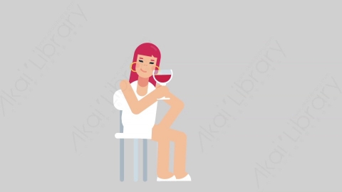 AE模板-WOMAN SIMPLE DRESS 80 Wine Toast女性简约朴素连衣裙裙子喝红酒扁平人物日常角色