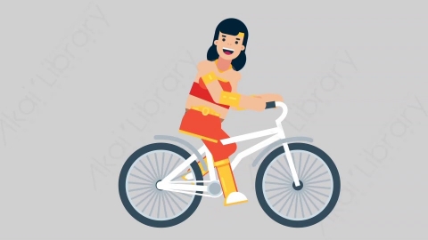 AE模板-WOMAN SUPERHERO 04 Bicycle女超人超级英雄骑自行车扁平人物日常角色