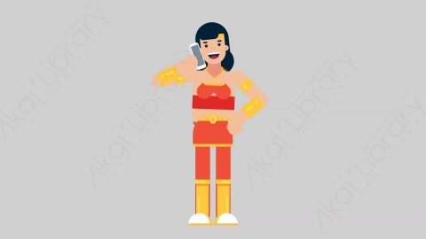 AE模板-WOMAN SUPERHERO 05 Call女超人超级英雄打电话扁平人物日常角色