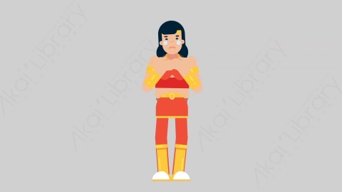 AE模板-WOMAN SUPERHERO 08 Crying女超人超级英雄悲伤哭泣扁平人物日常角色