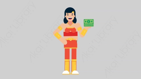 AE模板-WOMAN SUPERHERO 16 Gain Money女超人超级英雄赚钱扁平人物日常角色