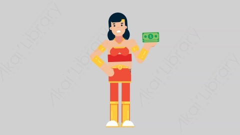 AE模板-WOMAN SUPERHERO 17 Losing Money女超人超级英雄赔钱亏损扁平人物日常角色