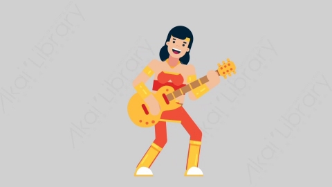AE模板-WOMAN SUPERHERO 20 Playing Guitar女超人超级英雄弹吉他扁平人物日常角色