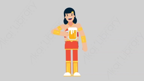 AE模板-WOMAN SUPERHERO 27 Cheering with Glass女超人超级英雄喝啤酒扁平人物日常角色