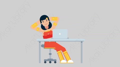 AE模板-WOMAN SUPERHERO 31 Typing on PC 2女超人超级英雄在电脑上打字扁平人物日常角色