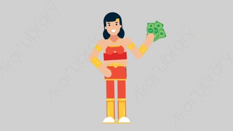 AE模板-WOMAN SUPERHERO 41 Pulling Money女超人超级英雄拿钱扁平人物日常角色