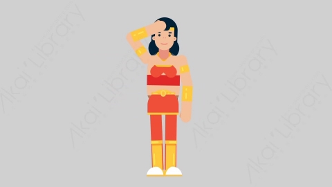 AE模板-WOMAN SUPERHERO 51 Salute女超人超级英雄敬礼致敬扁平人物日常角色