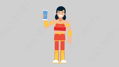 AE模板-WOMAN SUPERHERO 55 Showing Phone女超人超级英雄展示手机扁平人物日常角色