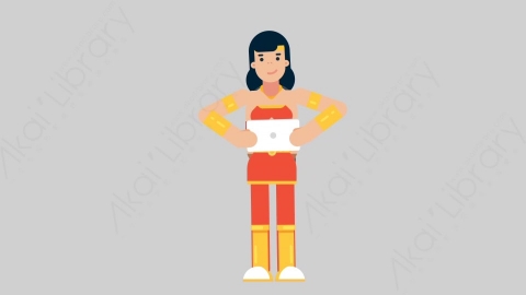 AE模板-WOMAN SUPERHERO 64 Standing w Tablet女超人超级英雄手持平板电脑扁平人物日常角色