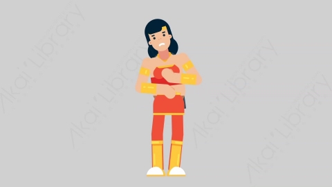 AE模板-WOMAN SUPERHERO 65 Stomach Pain女超人超级英雄肚子痛胃痛扁平人物日常角色