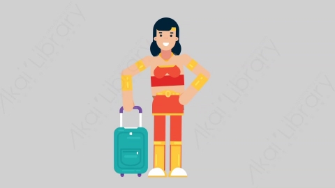 AE模板-WOMAN SUPERHERO 74 Traveling女超人超级英雄旅游旅行扁平人物日常角色