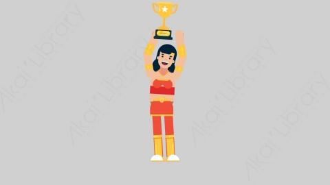 AE模板-WOMAN SUPERHERO 75 Trophy女超人超级英雄举起奖杯扁平人物日常角色