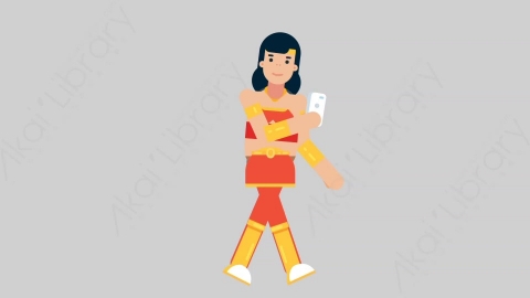 AE模板-WOMAN SUPERHERO 79 Walking w Phone女超人超级英雄行走打电话扁平人物日常角色