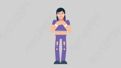AE模板-WOMAN TEEN 08 Crying女性青少年年轻人悲伤哭泣扁平人物日常角色