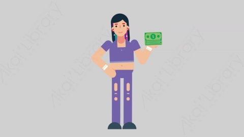 AE模板-WOMAN TEEN 17 Losing Money女性青少年年轻人赔钱亏损扁平人物日常角色