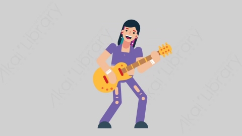 AE模板-WOMAN TEEN 20 Playing Guitar女性青少年年轻人弹吉他扁平人物日常角色