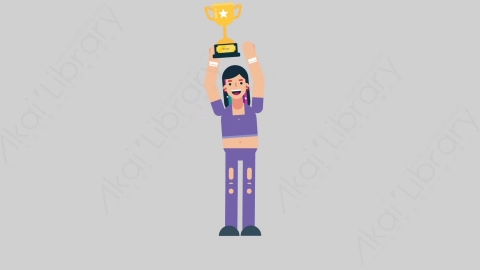 AE模板-WOMAN TEEN 75 Trophy女性青少年年轻人举起奖杯扁平人物日常角色