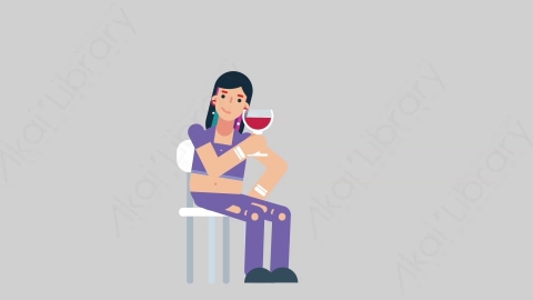 AE模板-WOMAN TEEN 80 Wine Toast女性青少年年轻人喝红酒扁平人物日常角色