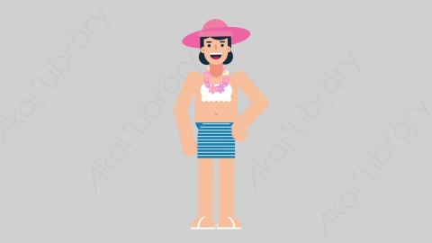 AE模板-WOMAN VACATION 02 Applause女性休闲假期度假掌声欢呼扁平人物日常角色