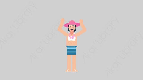 AE模板-WOMAN VACATION 03 Applause 2女性休闲假期度假掌声欢呼扁平人物日常角色